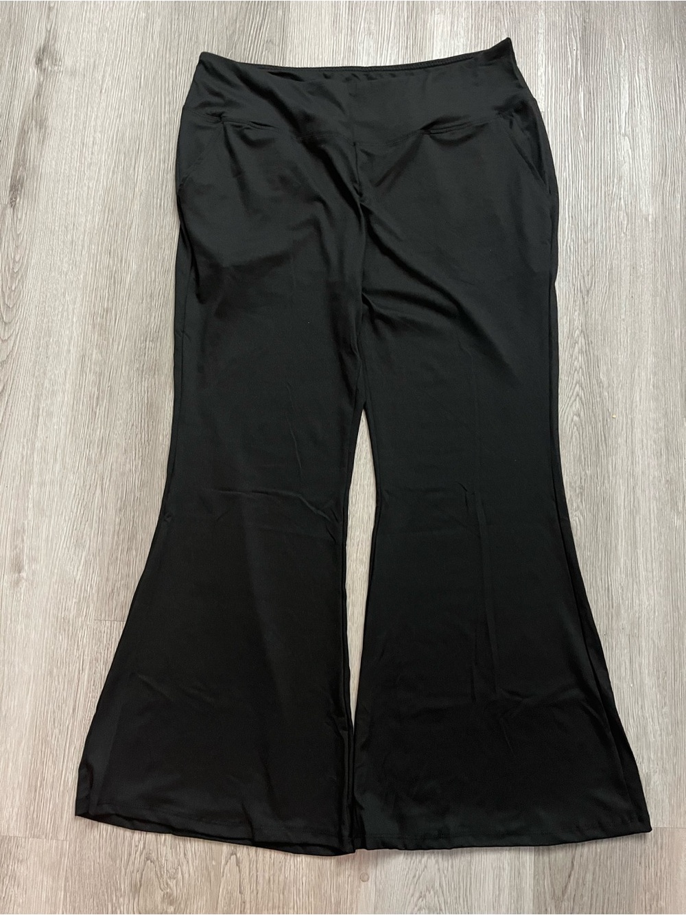 🔥307–Black  Flared Wide-Leg Pants